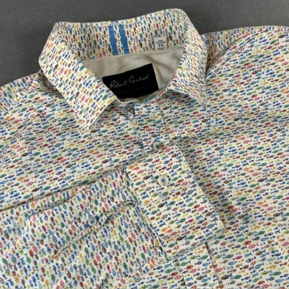 Robert Graham Modern Americana Men's Colorful Fish Button Up Dress Shirt XL